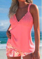 Mid Waisted Peach Red Plus Size Tankini Set