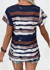 Geometric Print Button Multi Color Short Sleeve T Shirt