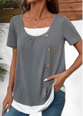 Fake 2in1 Dark Grey Marl Short Sleeve Shirt