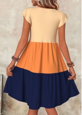 Patchwork Multi Color A Line Short Sleeve Dress
