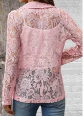Lace Pink Long Sleeve Lapel Light Cardigan