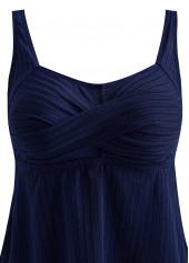 Plus Size Navy Tropical Plants Print Surplice Tankini Set