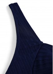 Plus Size Navy Tropical Plants Print Surplice Tankini Set