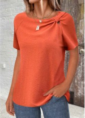 Patchwork Orange Short Sleeve Round Neck T Shirt