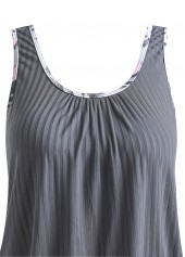 Plus Size Grey Tropical Plants Print Bowknot Tankini Set