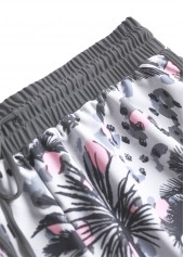 Plus Size Grey Tropical Plants Print Bowknot Tankini Set