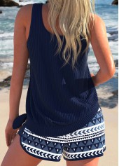 Plus Size Navy Geometric Print Bowknot Tankini Set