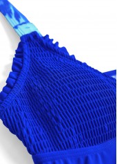 Plus Size Royal Blue Tropical Plants Print Tankini Set