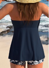 Plus Size Navy Tropical Plants Print Ruffle Tankini Set