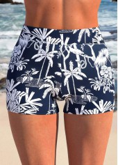 Plus Size Navy Tropical Plants Print Ruffle Tankini Set