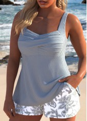 Plus Size Grey Tribal Print Patchwork Tankini Set