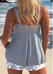 Plus Size Grey Tribal Print Patchwork Tankini Set