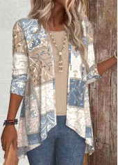 Geometric Print Patchwork Long Sleeve Light Cardigan