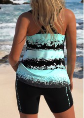 Striped Lace Up Mint Green Tankini Set