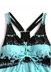 Striped Lace Up Mint Green Tankini Set