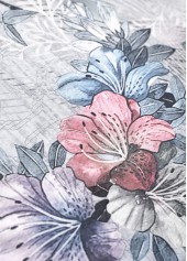 Random Floral Print Button Grey Short Sleeve T Shirt