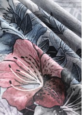 Random Floral Print Button Grey Short Sleeve T Shirt