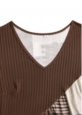 Geometric Print Patchwork Gray Brown A Line Sleeveless Dress