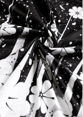 Floral Print Tummy Coverage Black 3/4 Sleeve Dress