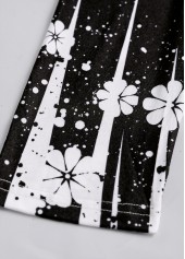 Floral Print Tummy Coverage Black 3/4 Sleeve Dress