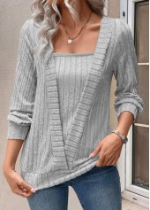 Fake 2in1 Light Grey Long Sleeve T Shirt