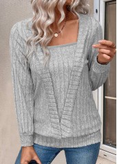 Fake 2in1 Light Grey Long Sleeve T Shirt