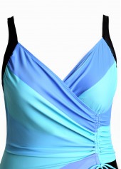 Multi Stripe Print Drawstring Blue One Piece Swimwear