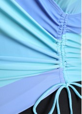 Multi Stripe Print Drawstring Blue One Piece Swimwear