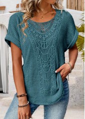 Patchwork Blue Short Sleeve Round Neck T Shirt
