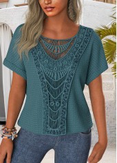 Patchwork Blue Short Sleeve Round Neck T Shirt