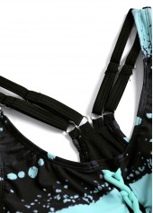 Striped Lace Up Mint Green Tankini Set