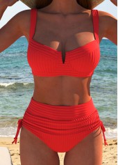 Tie Red Ruched Square Neck Bikini Set