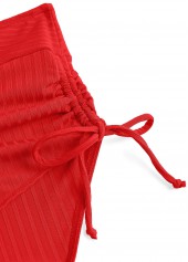 Tie Red Ruched Square Neck Bikini Set