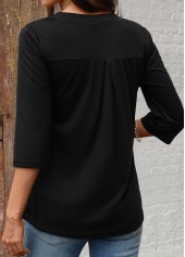Zipper Black 3/4 Sleeve Split Neck Shirt