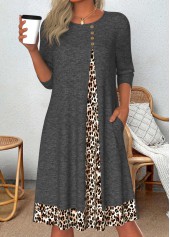 Leopard Patchwork Dark Grey Marl A Line Dress