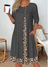 Leopard Patchwork Dark Grey Marl A Line Dress