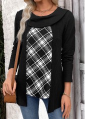 Plaid Black Long Sleeve Fake Two Piece Twinset