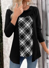 Plaid Black Long Sleeve Fake Two Piece Twinset