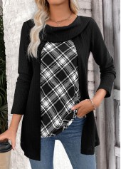 Plaid Black Long Sleeve Fake Two Piece Twinset