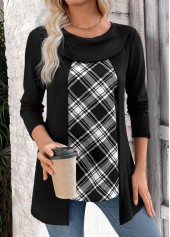 Plaid Black Long Sleeve Fake Two Piece Twinset