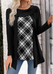 Plaid Black Long Sleeve Fake Two Piece Twinset