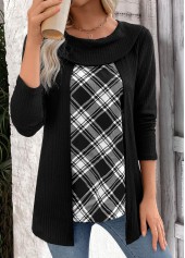 Plaid Black Long Sleeve Fake Two Piece Twinset