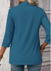 Leopard Peacock Blue 3/4 Sleeve Fake Two Piece Twinset