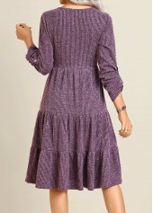 Button Purple Long Sleeve Round Neck Dress