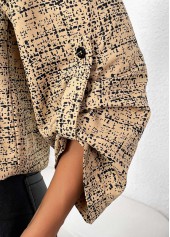 Plus Size Light Camel Button Graffiti Print Shirt