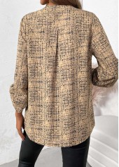 Plus Size Light Camel Button Graffiti Print Shirt
