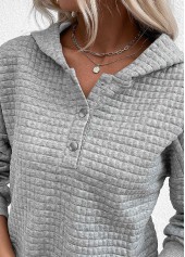 Grey Jacquard Snap Button Long Sleeve Hoodie