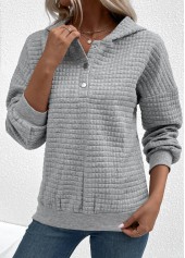 Grey Jacquard Snap Button Long Sleeve Hoodie