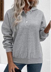 Grey Jacquard Snap Button Long Sleeve Hoodie