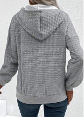 Grey Jacquard Snap Button Long Sleeve Hoodie